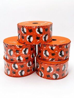 Halloween Full Moon Bat Wired Edge Ribbon Spool Bundle Lot Spooky Crafting